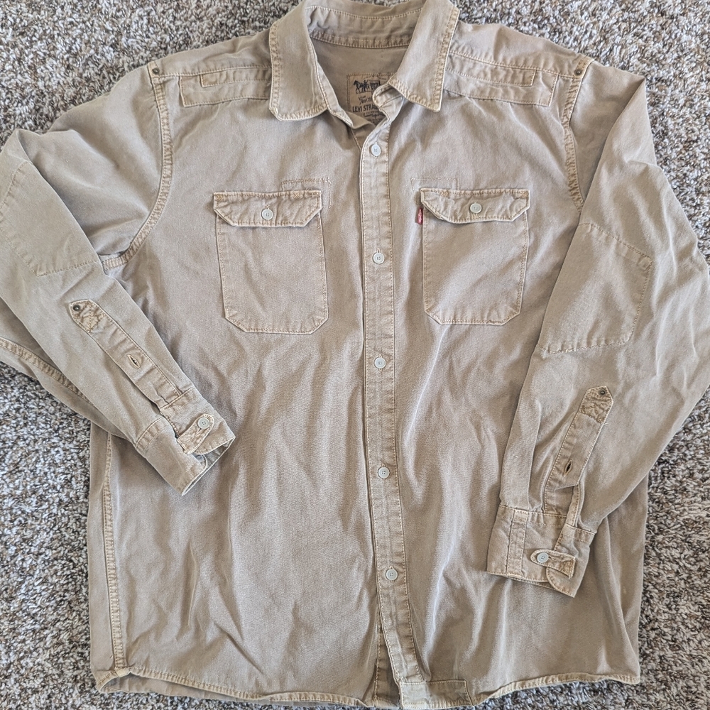 Levi Strauss & Co Vintage Tan Canvas Chore Button Down Shirt Large